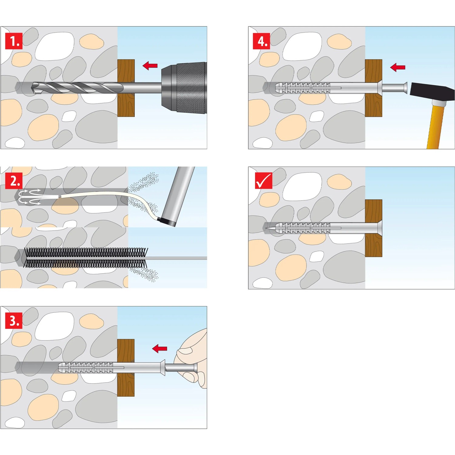 Anleitung: Tox Nageldübel Attack 6/60 Montage in 4 Schritten.