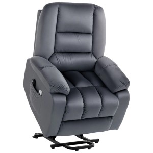 Grauer HOMCOM Fernsehsessel mit Aufstehhilfe. Komfortabler Loungesessel aus Polyester mit Metallgestell.