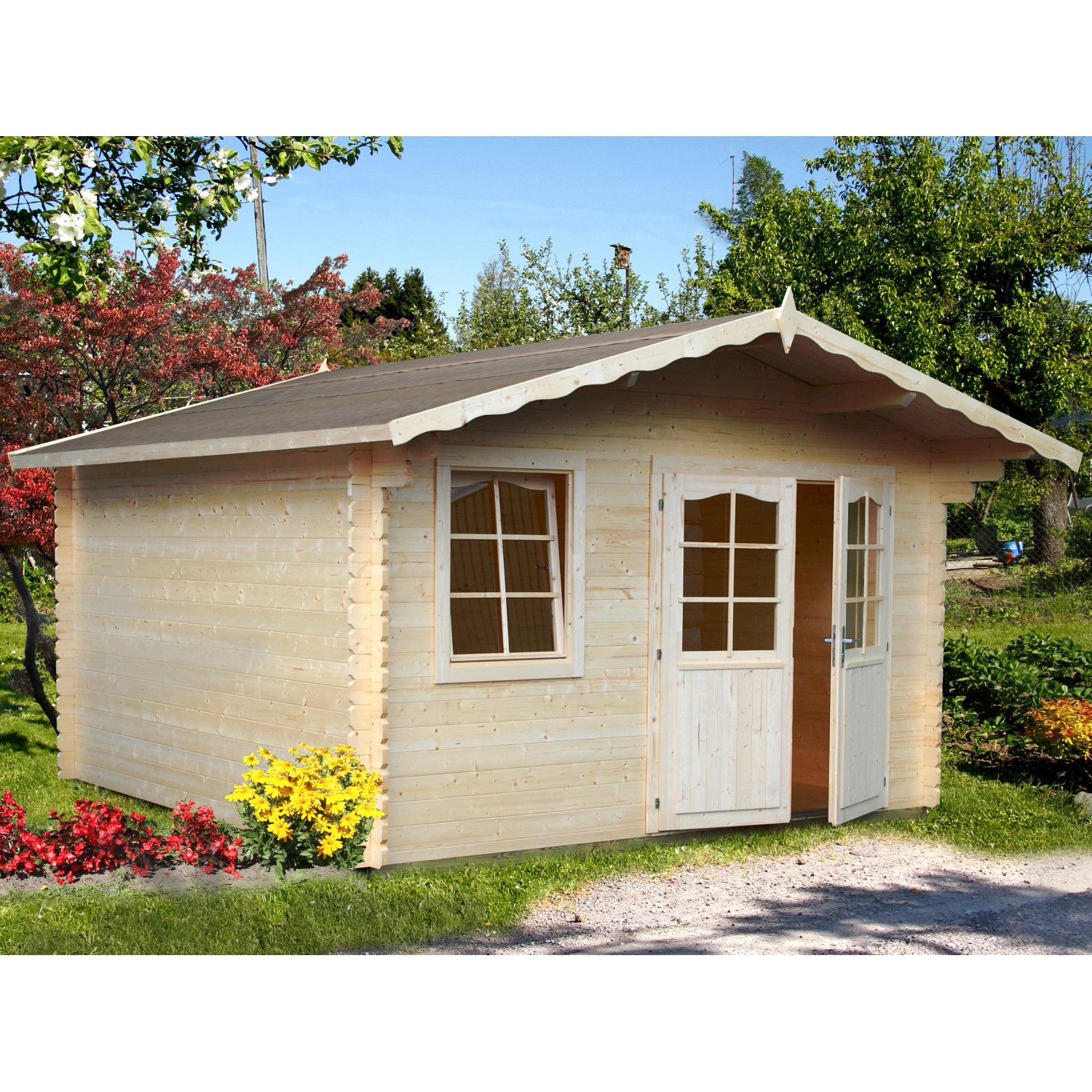 Palmako Emma Holz-Gartenhaus/Gerätehaus Hellbraun  Tauchgrundiert 360 cm x 300 cm