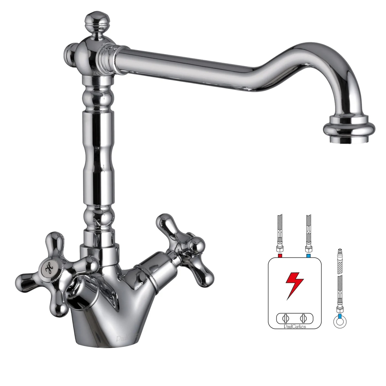 PaulGurkes Niederdruck Retro Küchenarmatur Wasserhahn Spültischarmatur Antik Chrom