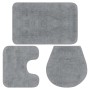 vidaXL Badematten-Set, 3-teilig, grau. Badteppich, Klosettumrandung und Toilettendeckel-Abdeckung.