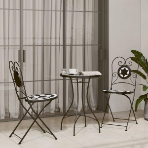 vidaXL Bistrostühle, 2 Stk., klappbar, schwarz-weiß mit Keramikmosaik. Gartenstühle für Balkon und Terrasse.