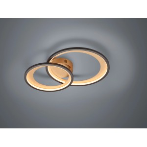 Moderne Trio LED-Deckenlampe Granada, schwarz matt, mit zwei verschlungenen Ringen.
