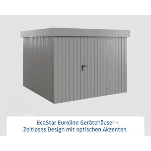 Hörmann EcoStar Gerätehaus Euroline, Flachdach, Graualuminium. Gerätehäuser für den Garten.