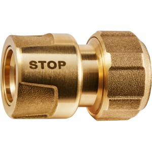 Geka plus-Schlauchstück Trinkwasser 13 mm mit Wasserstopp aus Messing, Detailansicht.