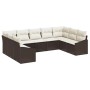 Braunes 9-teiliges vidaXL Garten-Sofa-Set aus Poly Rattan mit hellen Polstern.