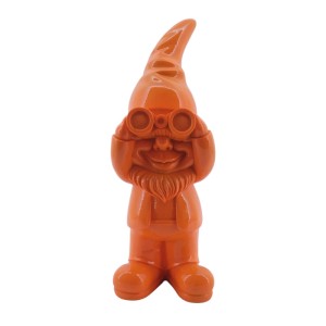 Orange Deko-Figur Zwerg mit Fernglas, 38 cm, aus Polyresin. Ideal für Gartendekoration.