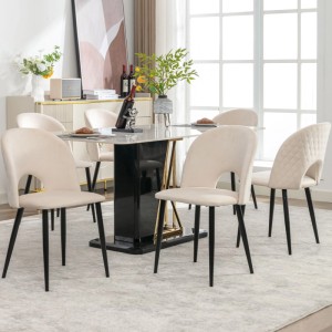 Merax Esszimmerstuhl 6Er Set Beige Samt Metallgestell