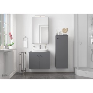 Erst-Holz Badschrank Spiegelschrank mit Licht und Steckdose Grau