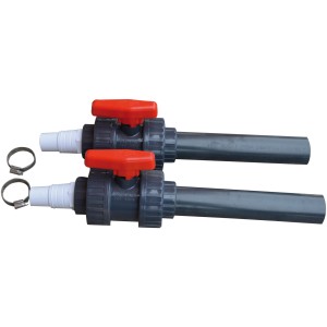 Kwad Übergangs-Schlauchanschluss-Set für Wärmepumpen-Pool, inkl. Kugelhähne, Rohre und Klemmen.