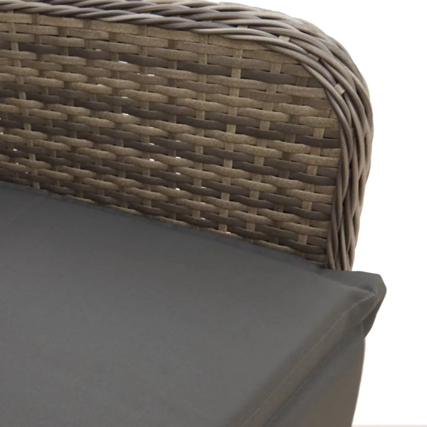 Detailansicht: Grauer vidaXL Gartensessel aus Polyrattan mit Kissen, verstellbar.