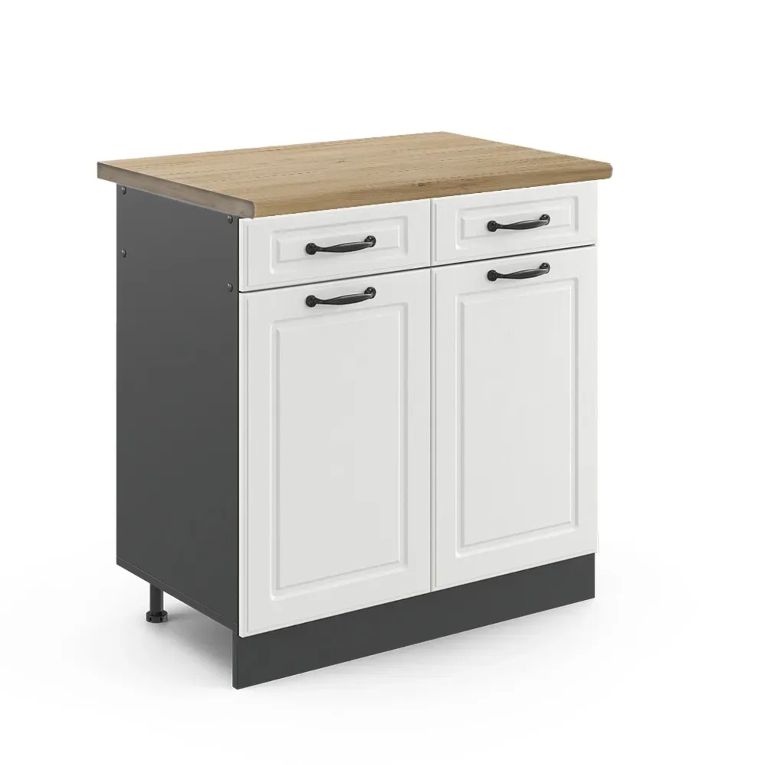 Vicco Küchenunterschrank R-Line Weiß Landhaus/Anthrazit 80 cm AP Eiche mit Anthrazit Korpus