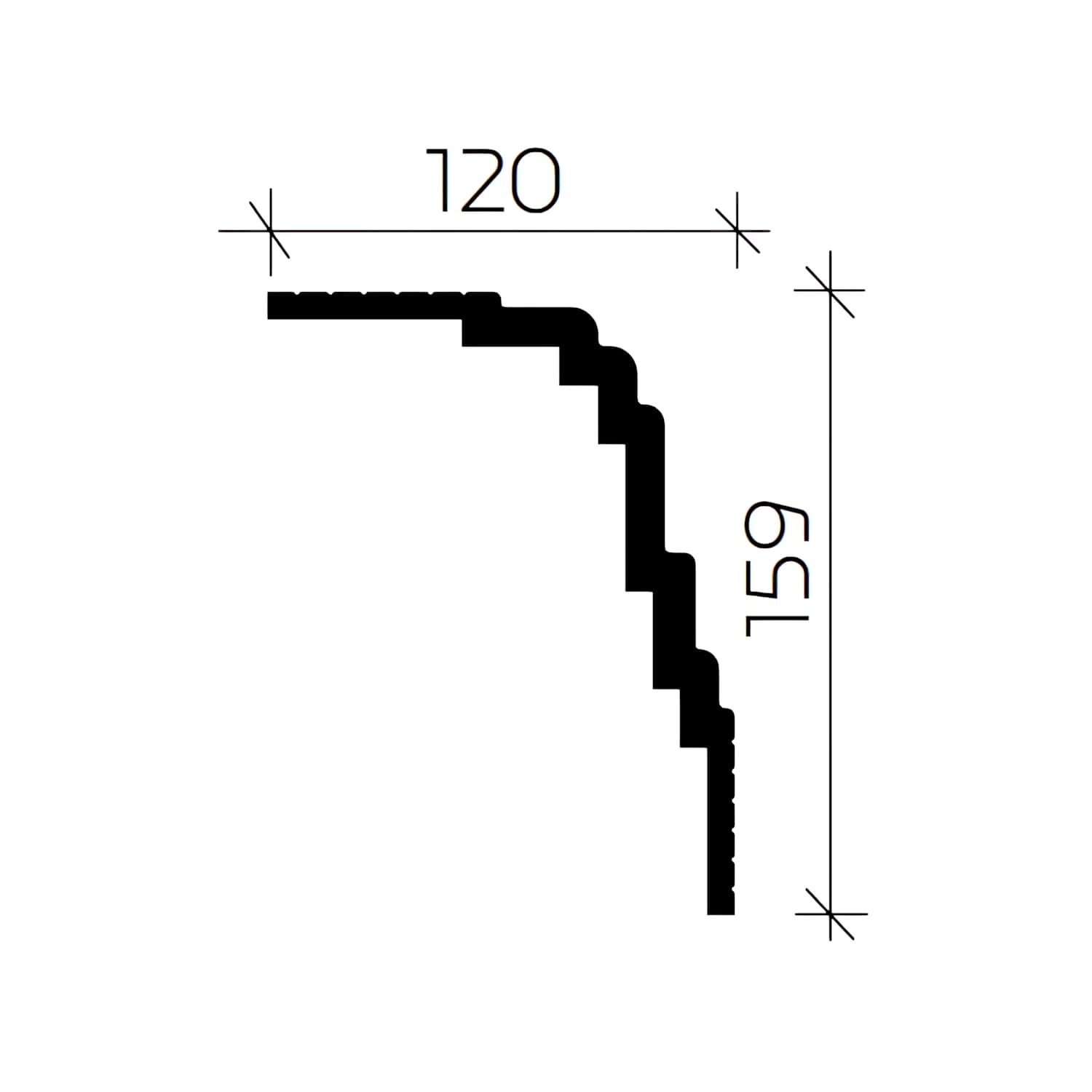 Detailaufnahme PROFHOME Eckleiste 650802-Box, 1 Karton Set mit 4 weißen Deckenleisten (8 m), Maße 120x159 mm.