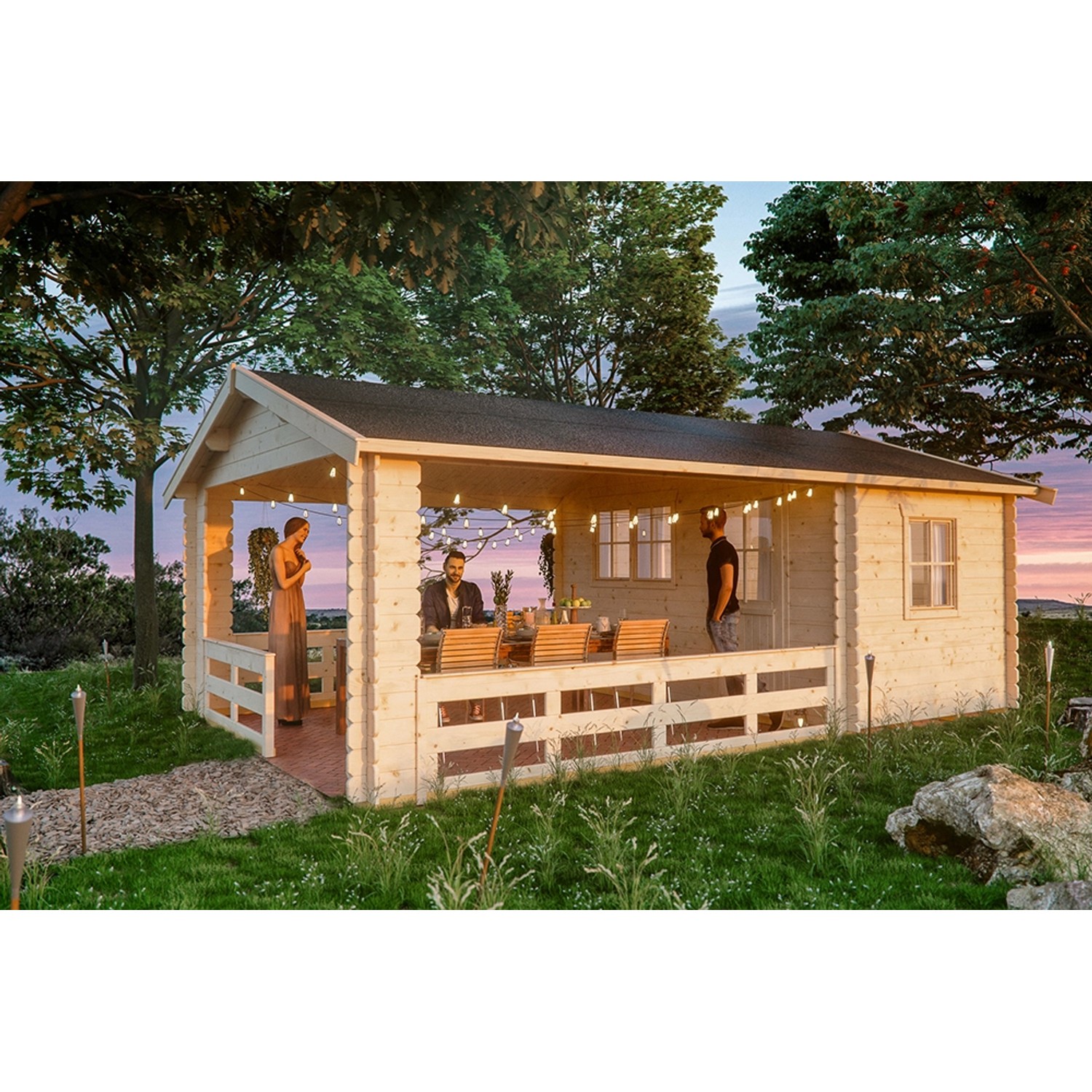 Skan Holz Holz-Gartenhaus/Gerätehaus Alicante 1 Natur 380 cm x 150 cm