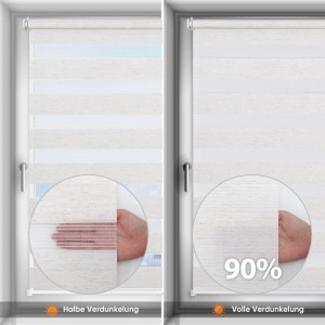 Sekey Doppelrollo Leinen, 80x100cm, für Fenster. Blickdicht und ohne Bohren montierbar. Halb und volle Verdunkelung.