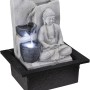 Grauer LED-Brunnen Albert mit Buddha-Figur für den Tisch. Design-Tischlampe mit Farbwechsel.