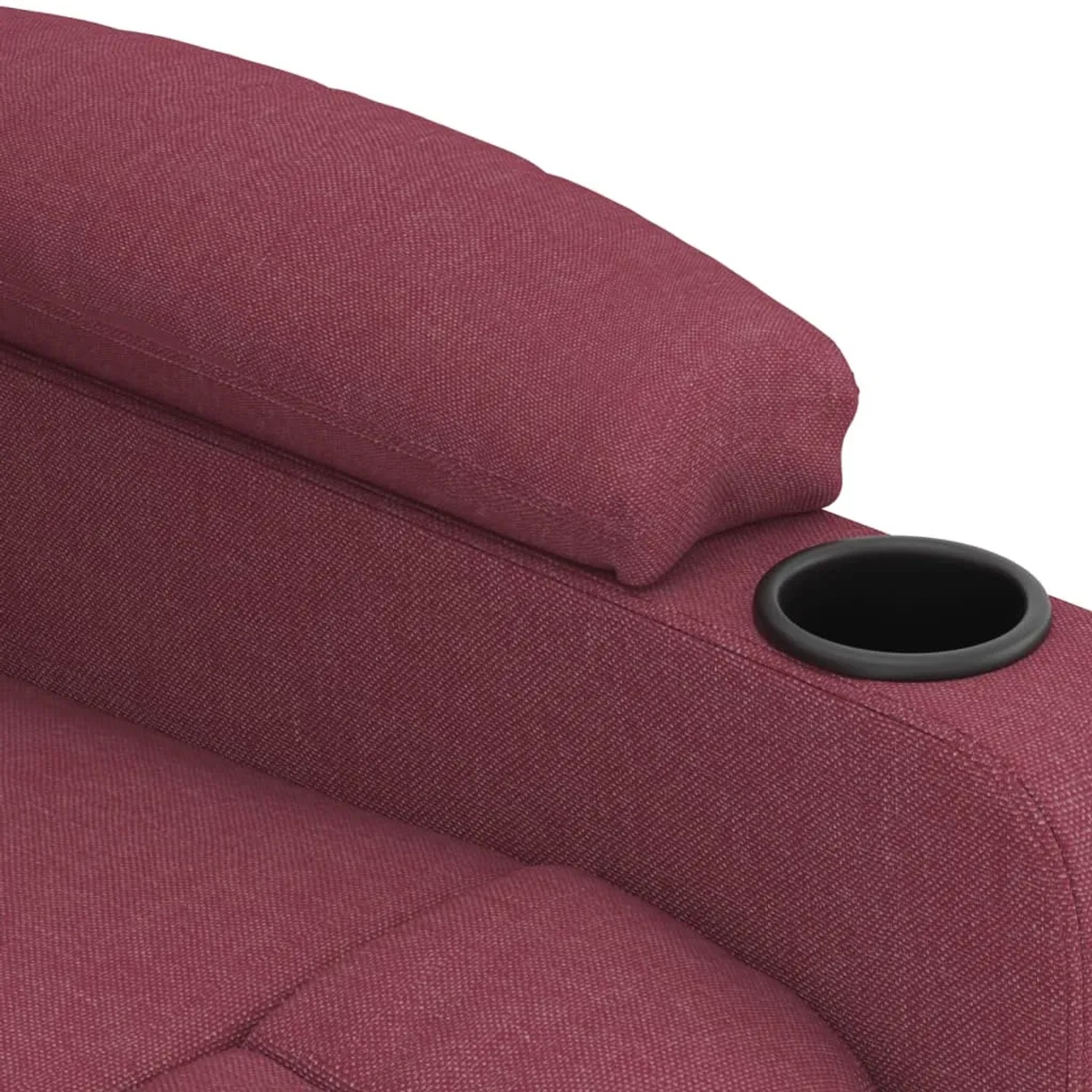 Detailansicht: Weinroter Massagesessel mit Getränkehalter. Relaxsessel für entspannte Stunden.