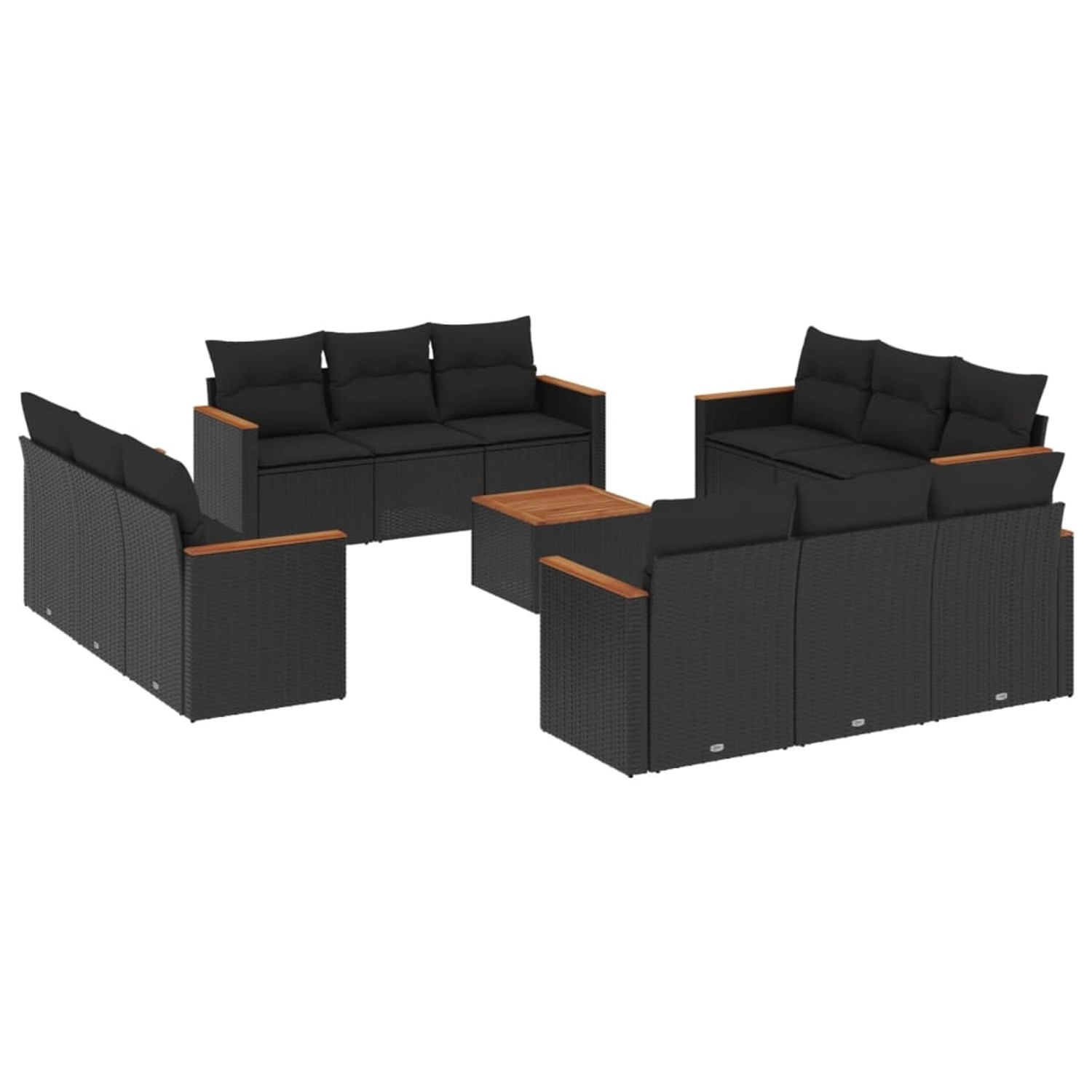 vidaXL 13-Tlg Garten-Sofagarnitur mit Kissen Schwarz Poly Rattan 3258240 günstig online kaufen