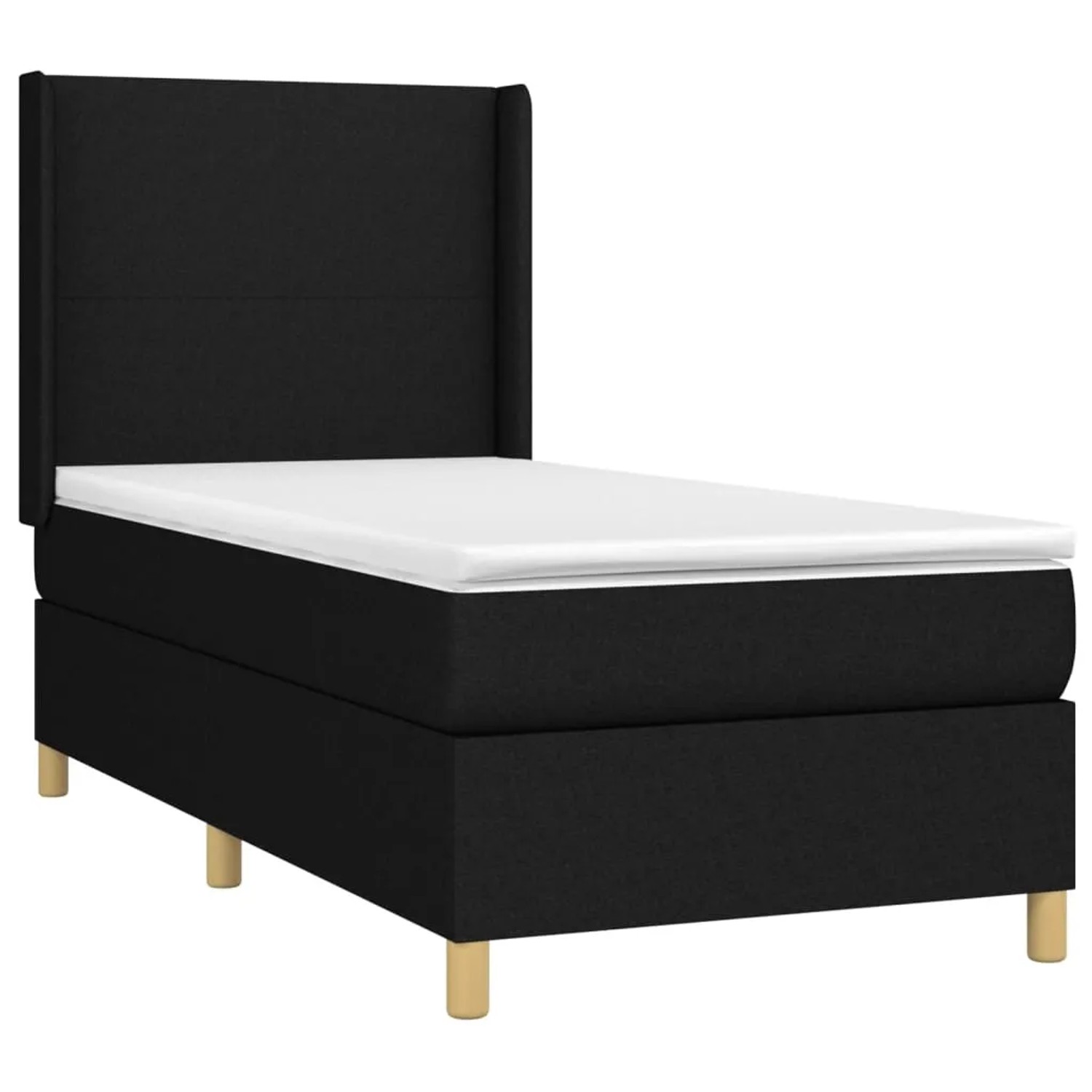 Schwarzes vidaXL Boxspringbett (90x190 cm) mit Matratze und Kopfteil. Stoffbezug.