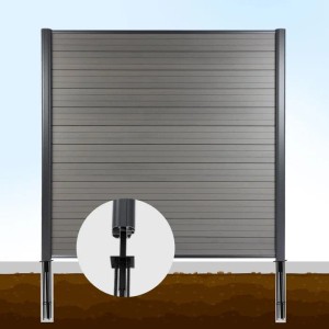 Grauer WPC Sichtschutzzaun 180x180cm mit Alu-Pfosten und Montagematerial für Garten und Terrasse.