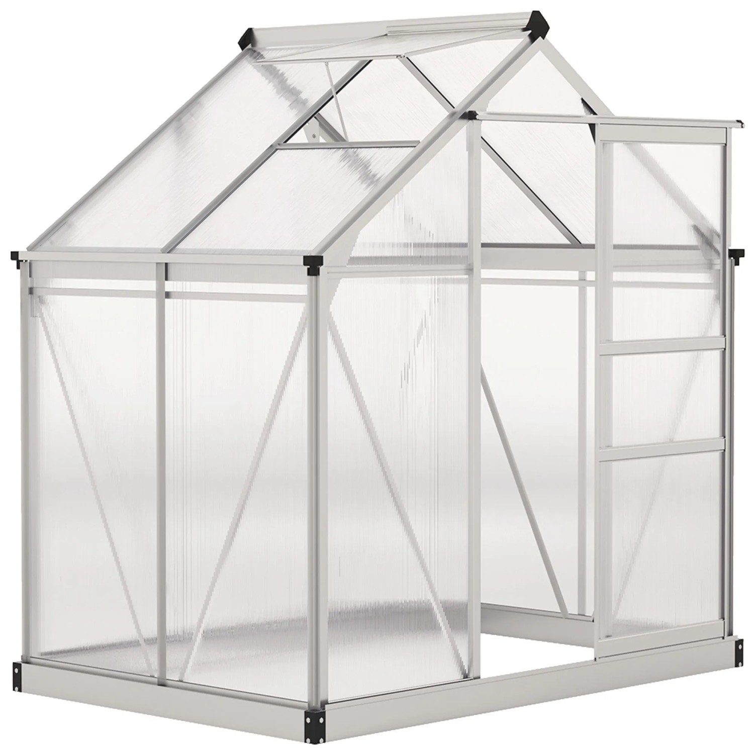 Outsunny Gewächshaus Aluminiumlegierung Polycarbonat 190L x 132B x 201H cm Silber