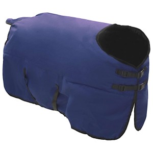 Dunkelgrüne vidaXL Pferdedecke aus Polyester, gefaltet, mit schwarzen Riemen, Schnallen und Halsöffnung.