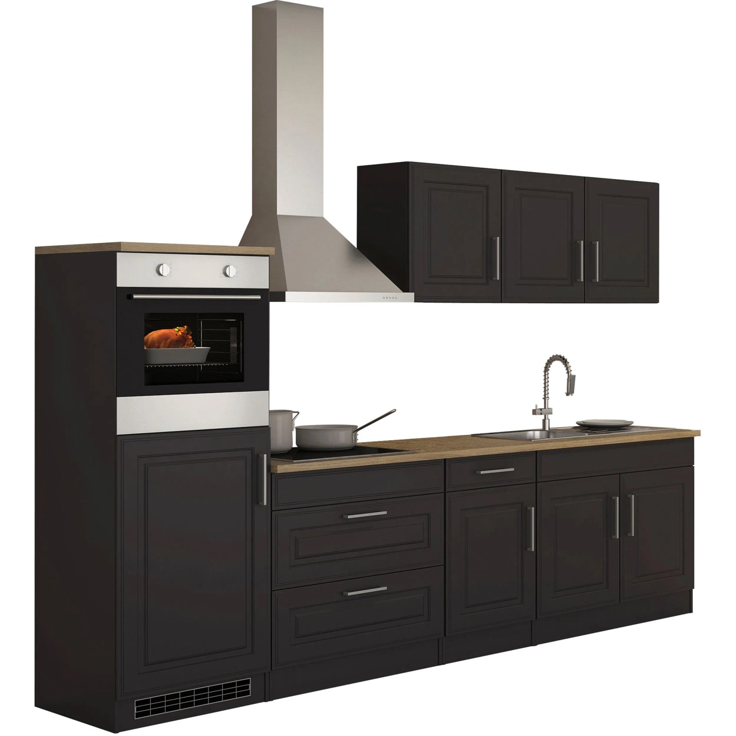 Held Möbel Küchenzeile Rom 290 cm Landhaus Grau Matt mit E-Geräten