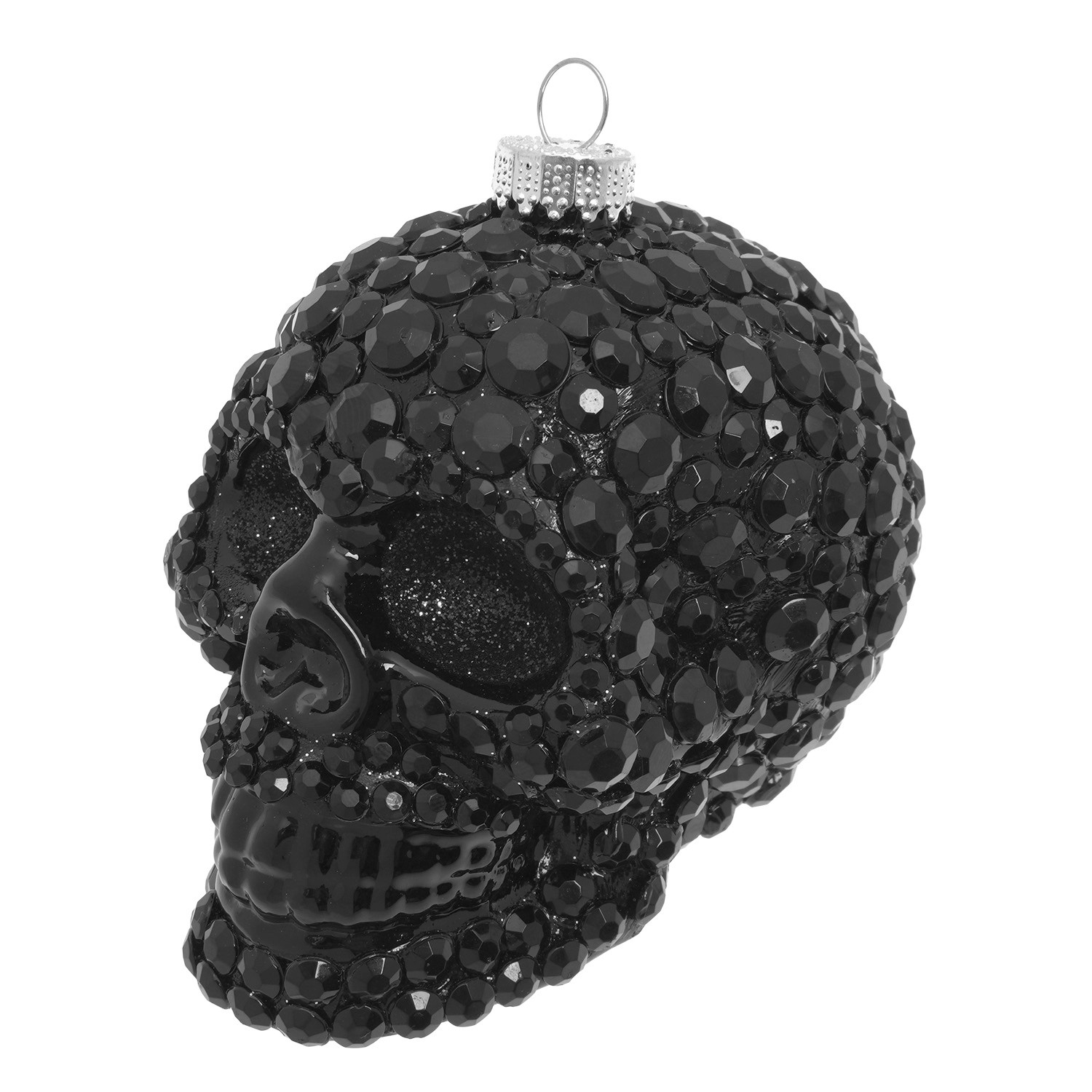 Krebs Glas Lauscha Weihnachtsornament Totenkopf mit Schwarzen Steinen 1-tlg. 9cm