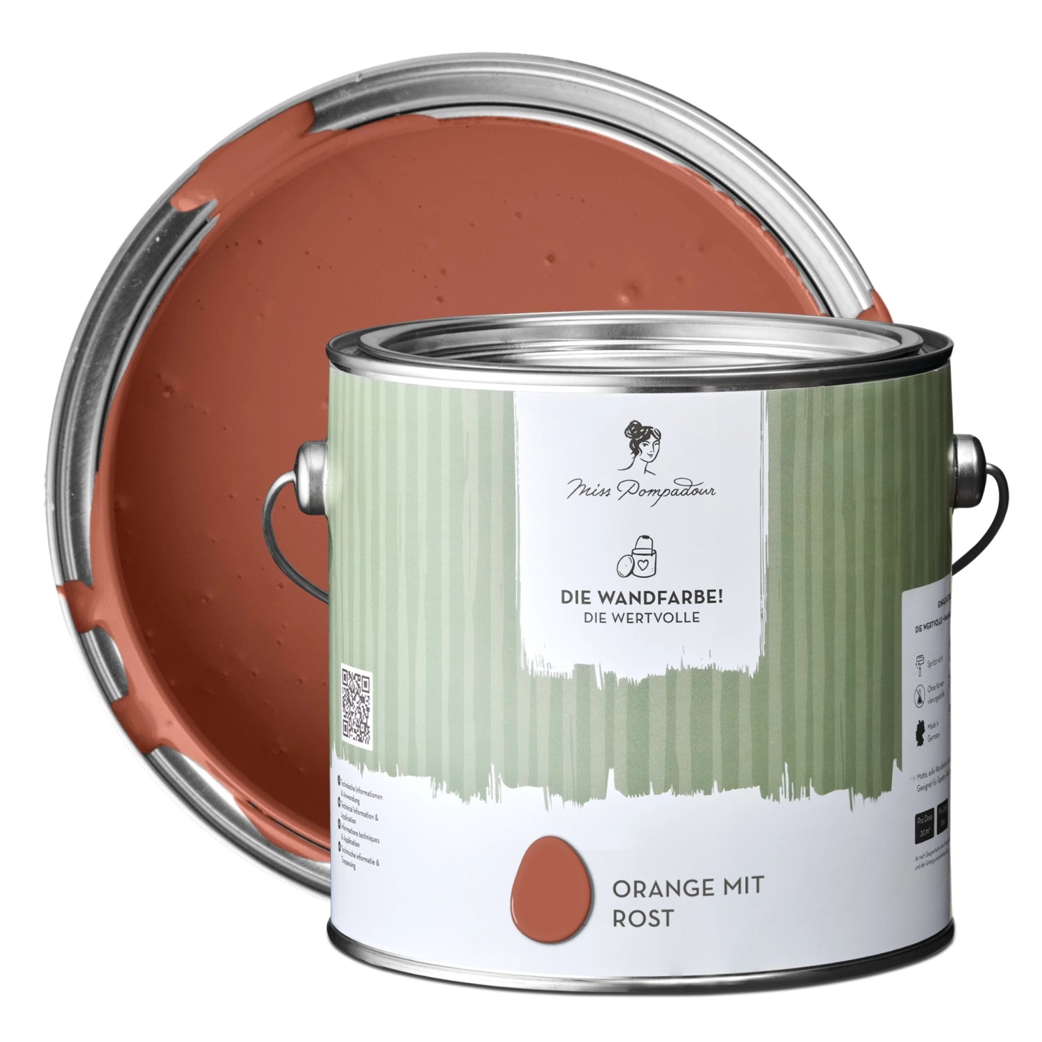 MissPompadour Extramatte Wandfarbe Orange mit Rost 2,5L Hochdeckend Spritzfrei