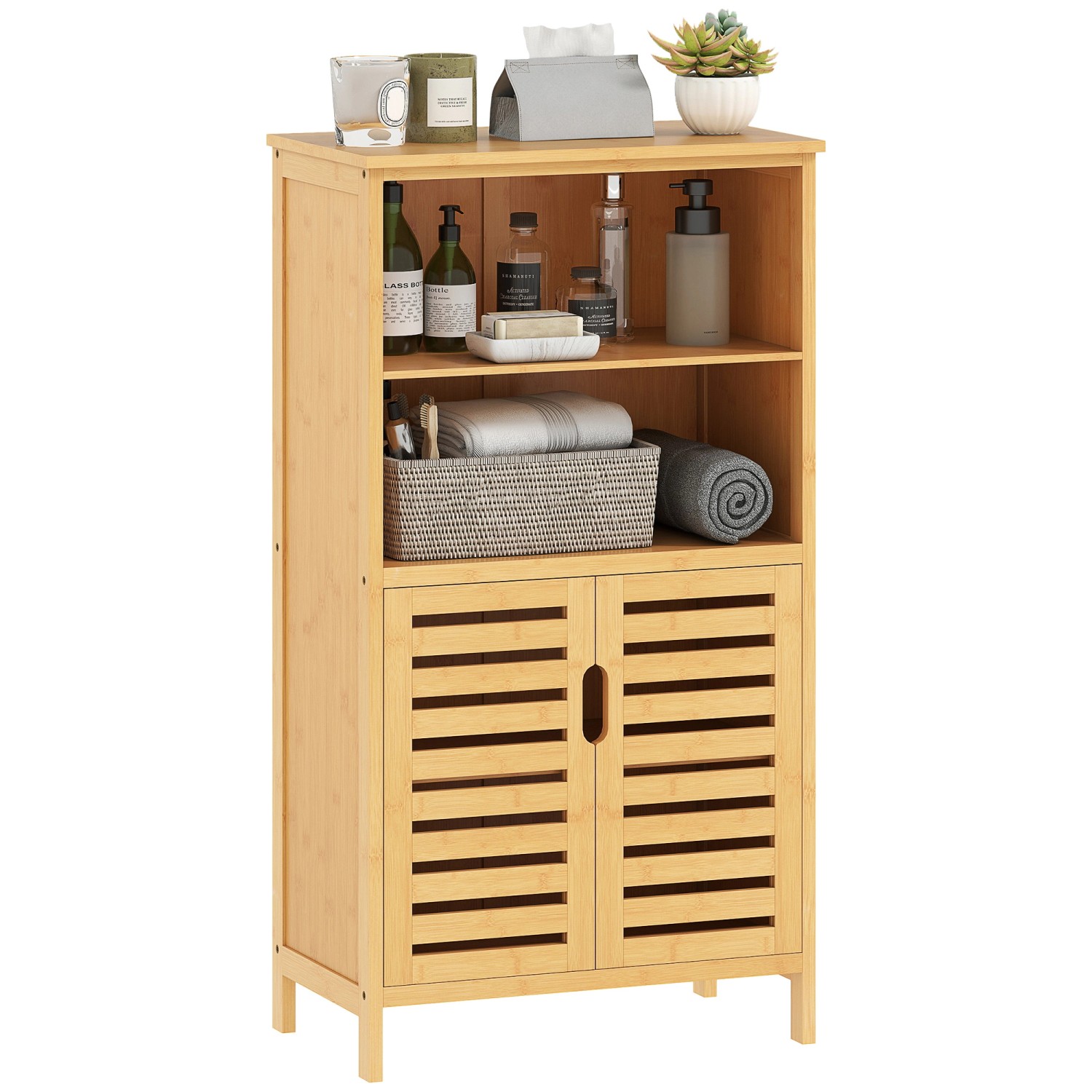 Kleankin Badezimmerschrank Bambus Naturholz 50L x 29B x 92H cm günstig online kaufen
