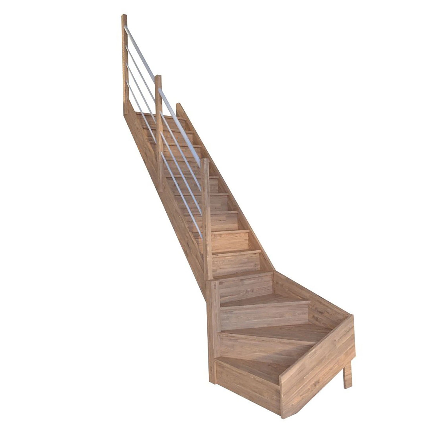 StarWood Treppe Rhodos Eiche Gew. L Setzstufen Holz-Edelstahl-Geländer Weiß günstig online kaufen