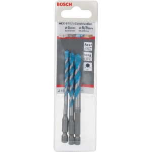 Bosch Mehrzweckbohrer Set HEX-9, 3-teilig, Ø 5-8 mm, für verschiedene Materialien.