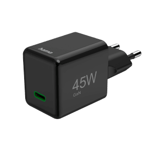 Schwarzes Hama 45W USB-C GaN Schnellladegerät für Hausautomation.
