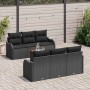 Schwarzes 7-teiliges Garten-Sofa-Set aus Poly Rattan mit Tisch für Terrasse und Garten.