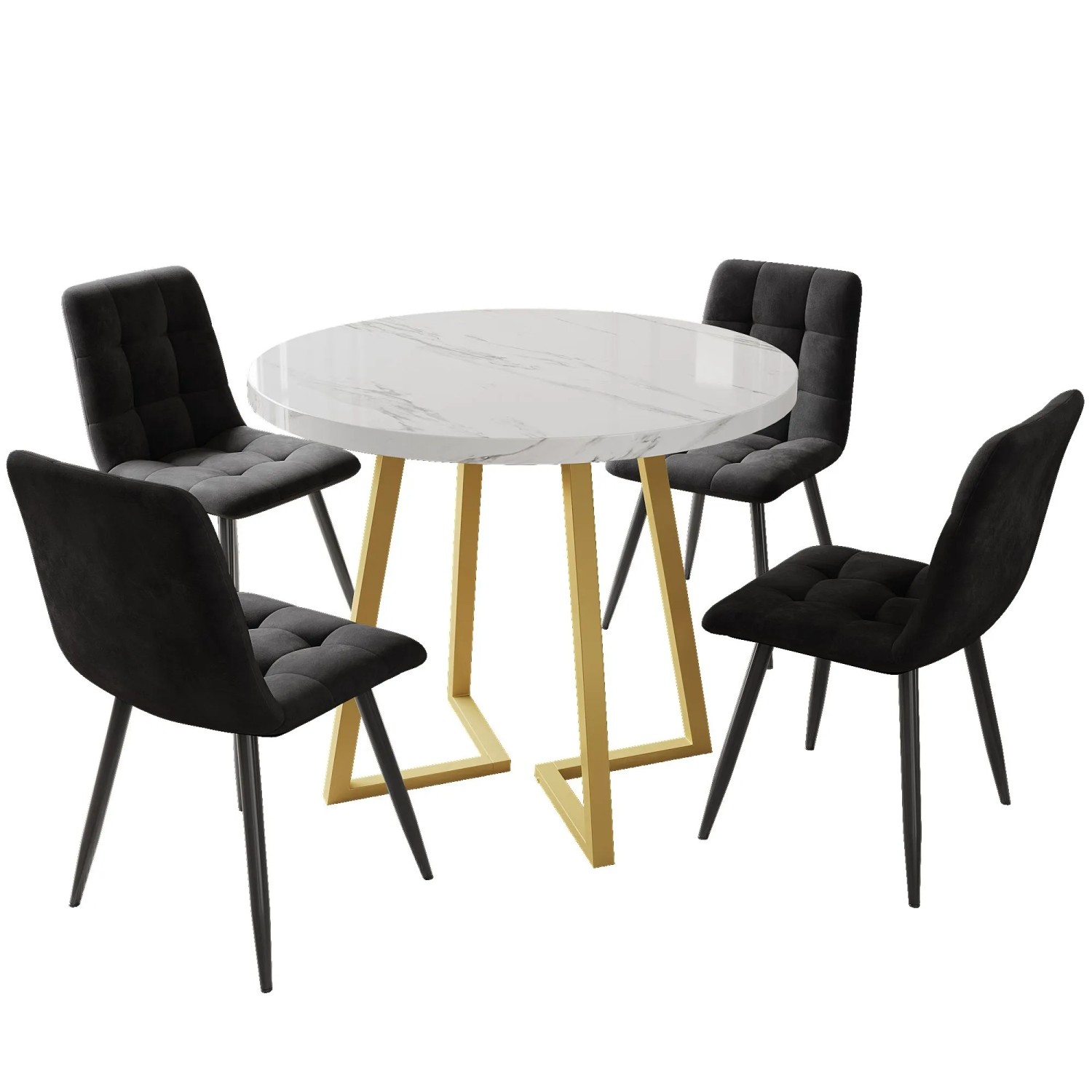 Merax Esstisch Set Rund 80cm Gold Schwarz Samt