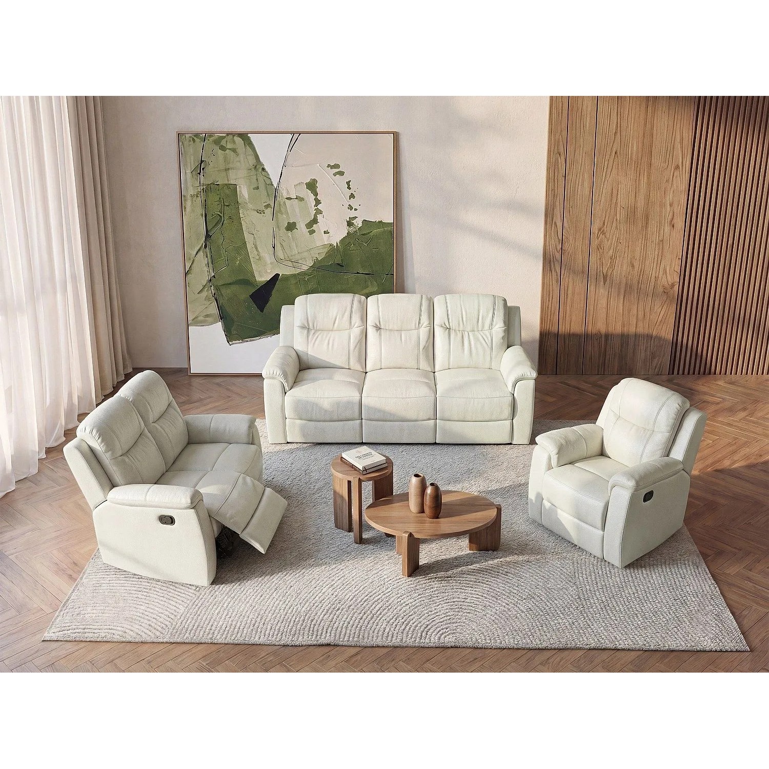 Vente-unique Couchgarnitur Mit Sessel Evasion Elfenbeinfarben 205 cm  165 cm  95 cm