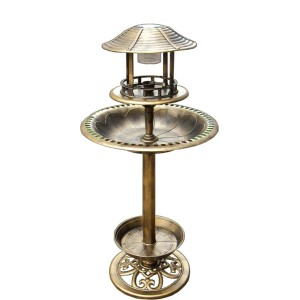 Mehrfarbige DELUKE Vogeltränke VOGLI mit LED, 105 cm hoch, für Garten und Terrasse.
