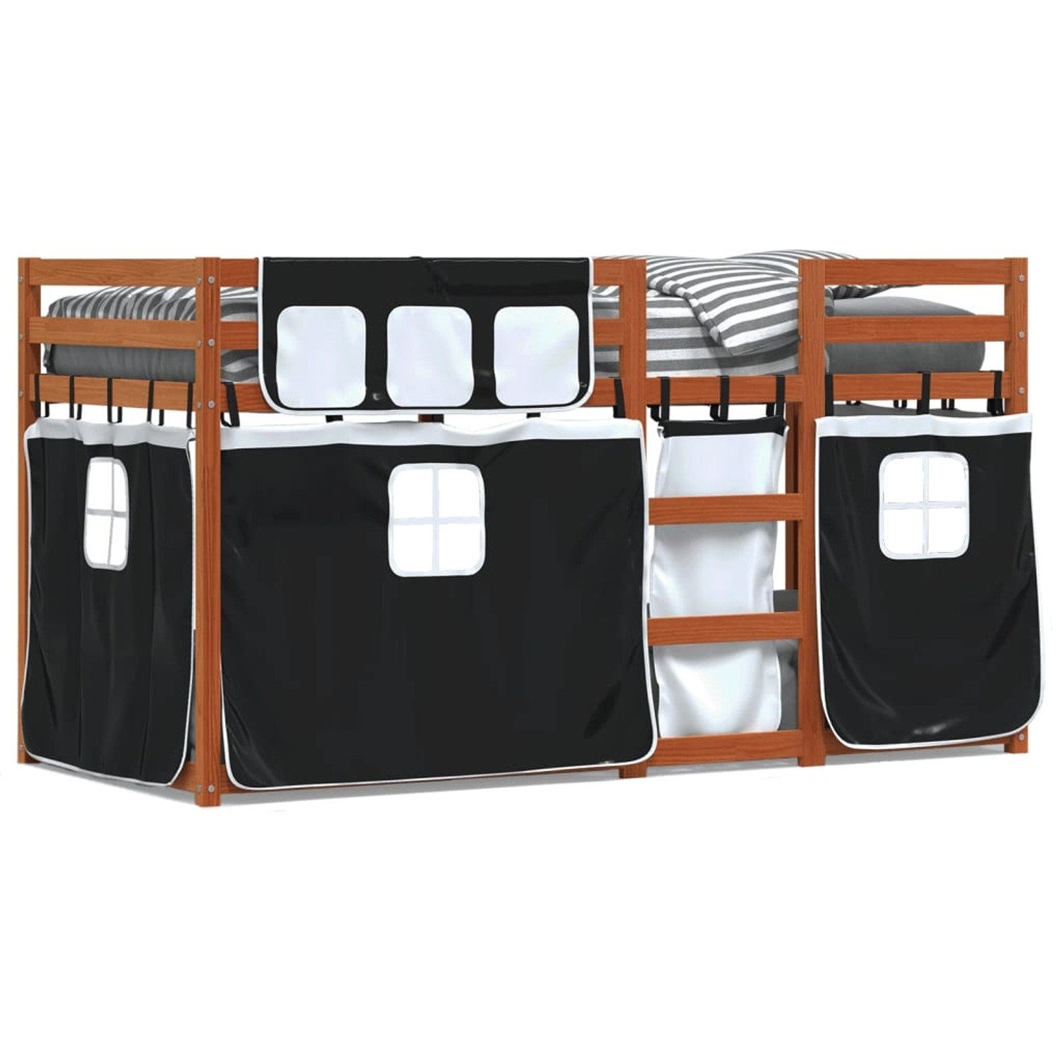vidaXL Etagenbett mit Vorhängen Weiß & Schwarz 80x200 cm Kiefernholz 328392 günstig online kaufen
