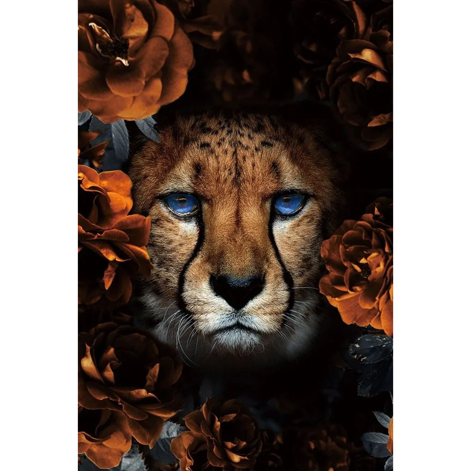 Art Universe Glasbilder Gepard mit Blumen 80 x 120 cm