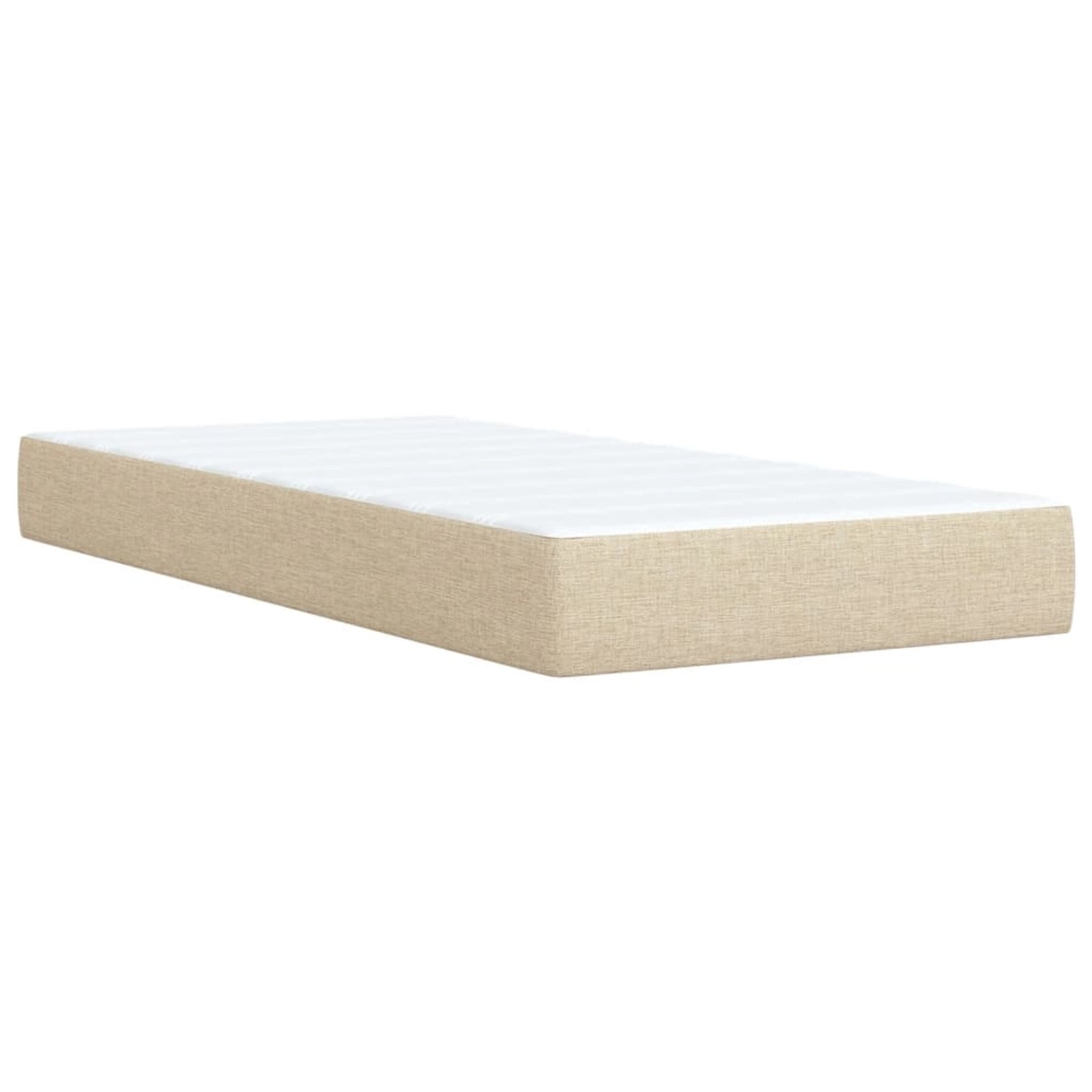 Cremefarbenes Boxspringbett 90x190 cm mit Matratze und Stoffbezug.