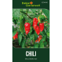 Rote, scharfe Bhut Jolokia Chili-Schoten an einer Pflanze. Gemüsesamen für den Anbau.