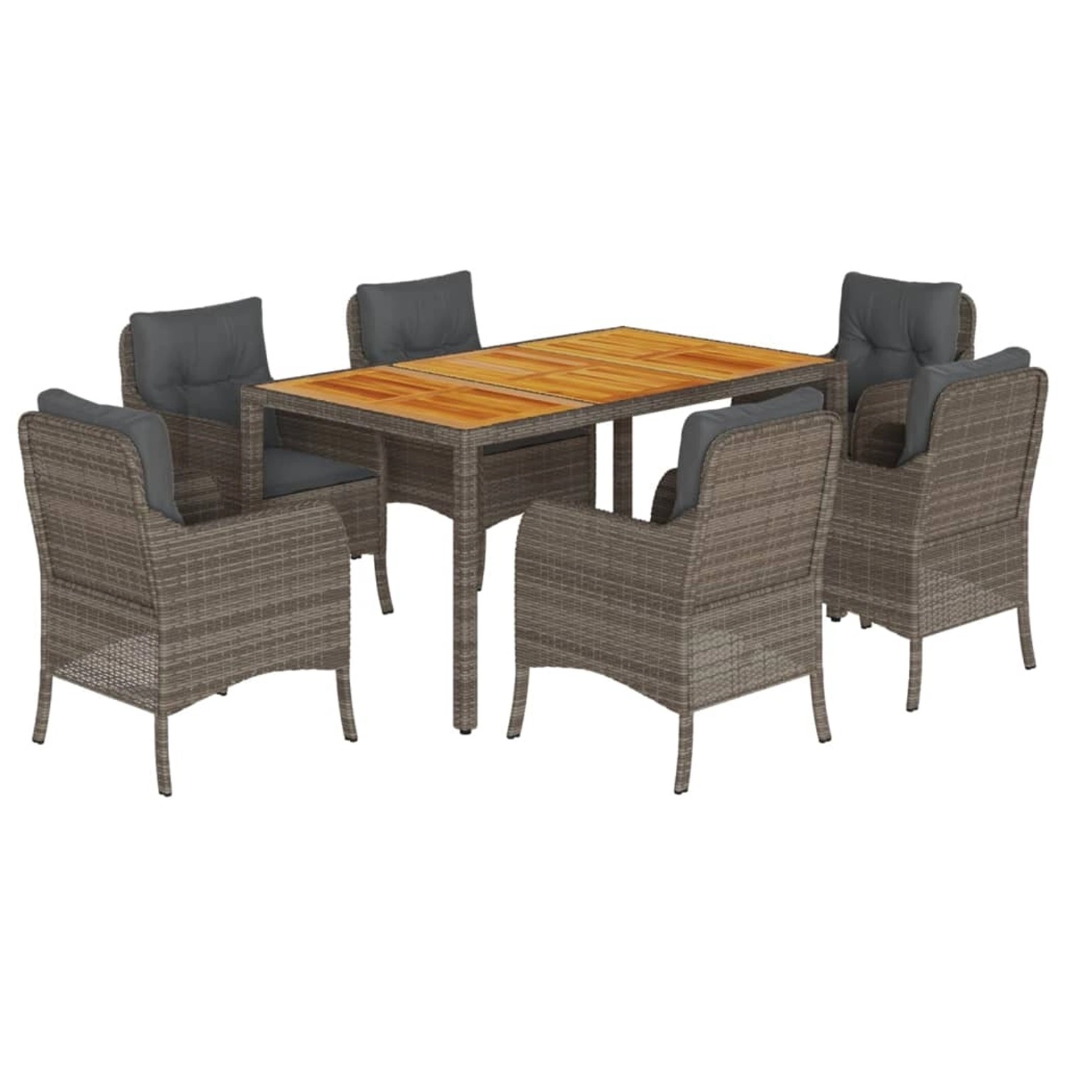vidaXL 7-Tlg Garten-Essgruppe mit Kissen Grau Poly Rattan 3211875 günstig online kaufen