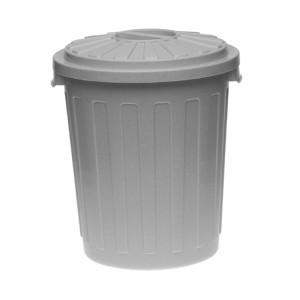 Silberner Maxi-Mülleimer (23 l) mit Deckel und Griffmulden für Abfallentsorgung.