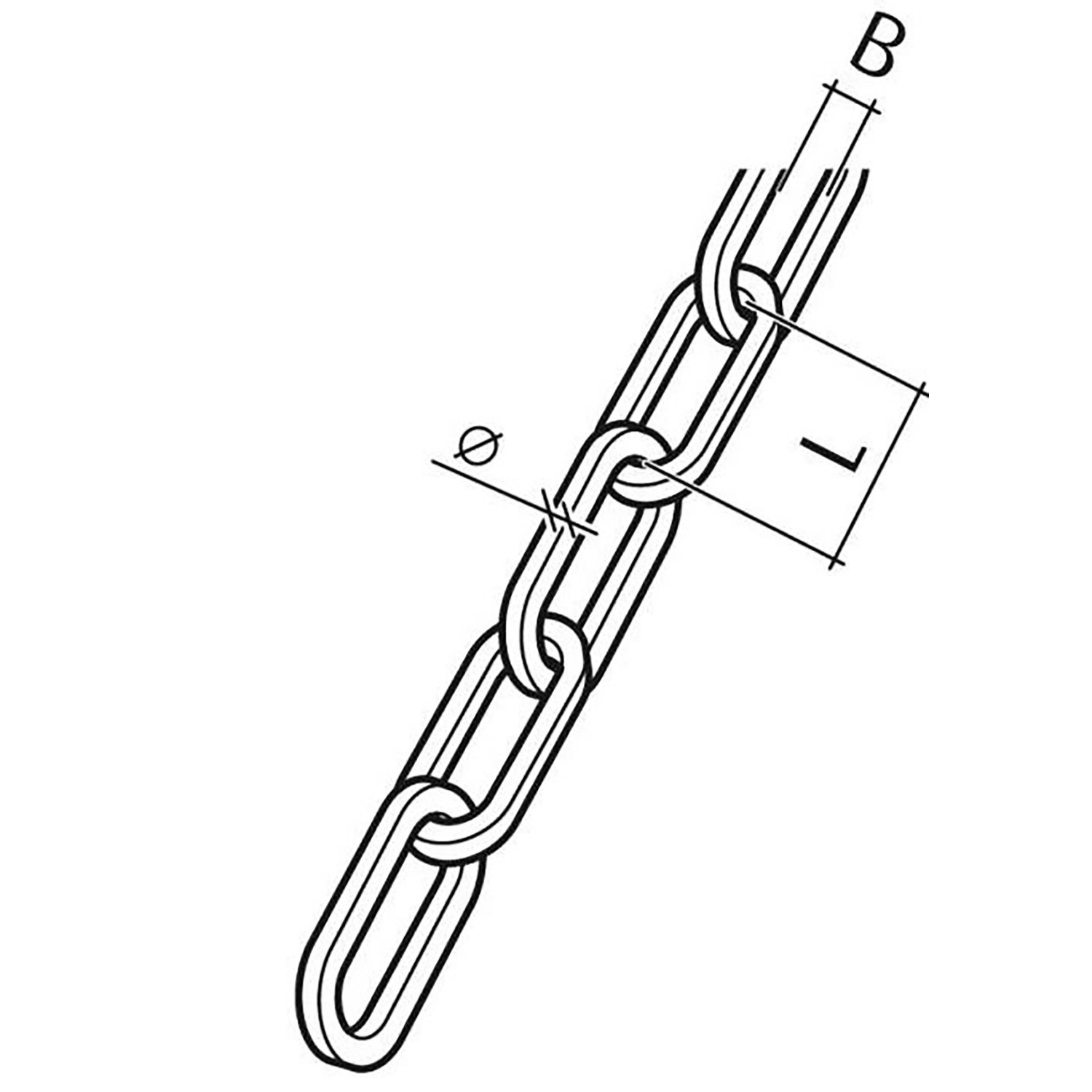 Skizze einer gehämmerten Conacord Zierkette aus Stahl, Ø 3 mm, in Messingoptik.