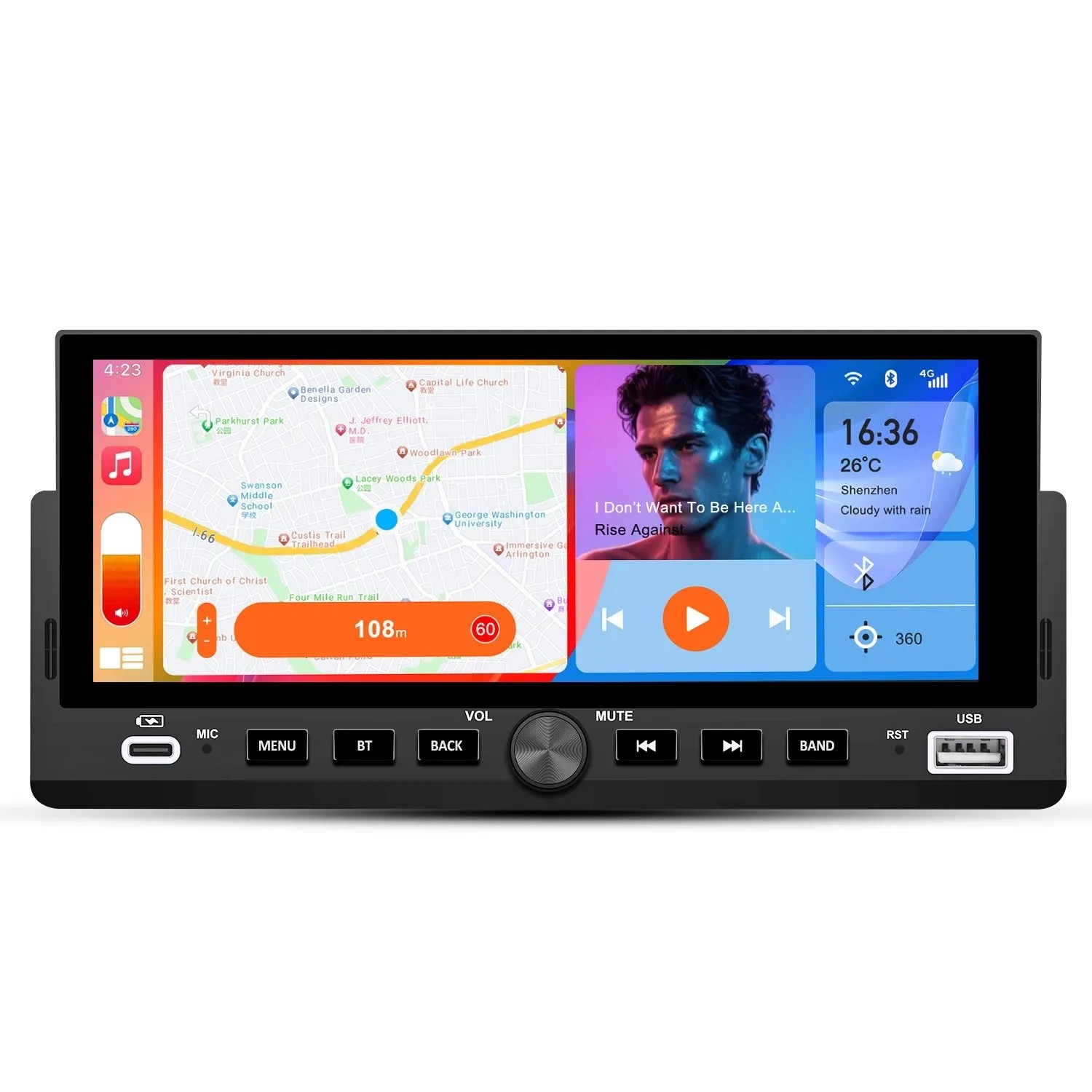Junsun 6.9Zoll IPS 1 DIN CARPLAY Kabel Und Drahtlos Apple CarPlay Android Auto FM AM Car Radio Backup Camera