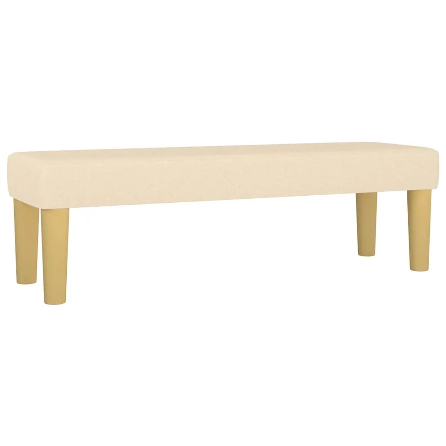 Cremefarbene vidaXL Bank aus Stoff mit Holzfüßen, passend zum Boxspringbett.
