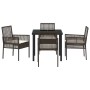 5-teiliges Garten Esszimmer Set aus braunem Rattan mit Tisch und 4 Stühlen mit Kissen.