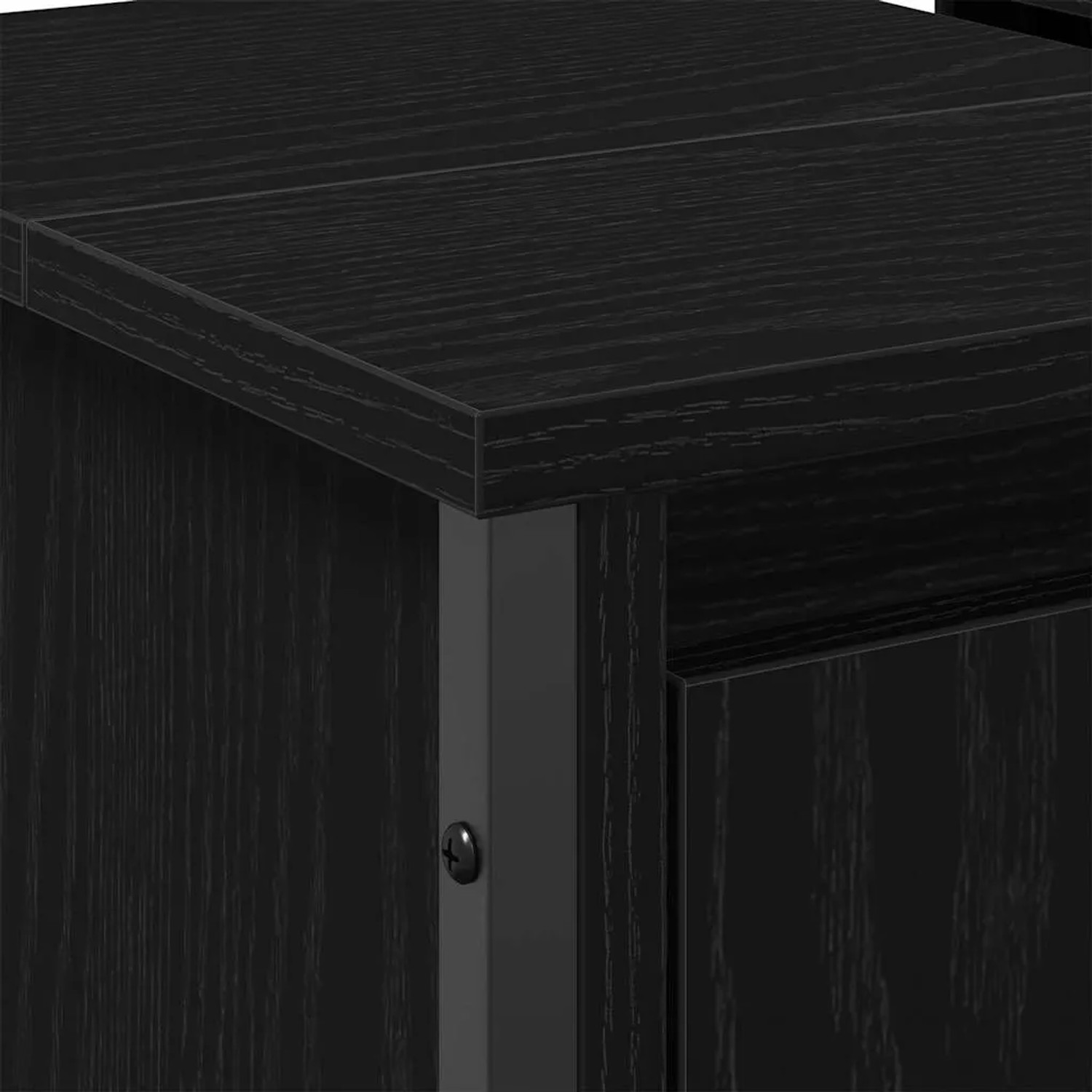 Detailaufnahme: Schwarzer Waschbeckenunterschrank in Eichen-Optik mit Tür von vidaXL.