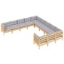 11-teiliges Garten Lounge Set aus Kiefernholz mit grauen Kissen. Gartenmöbel für Terrasse und Garten.