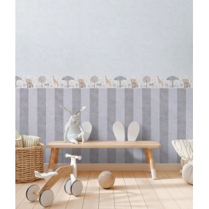 A.S. Creation Vlies-Bordüre Tiere in Beige, Grau, Blau im Kinderzimmer.